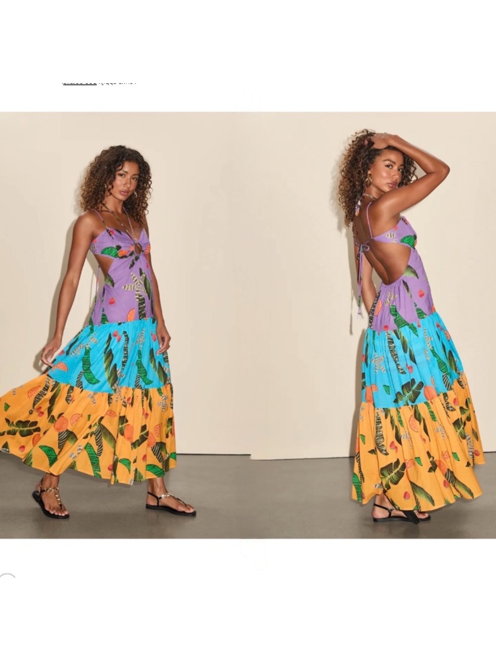 NWT Lulus Helia Purple Multi Tropical Print Cutout Maxi Dress L
